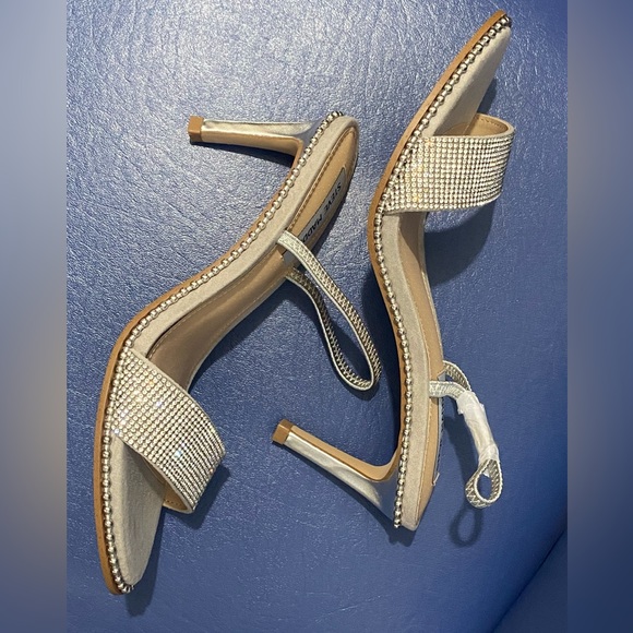 New Steve Madden Benefit crystal/rhinestone heeled sandal, gray/silver - Picture 6 of 14